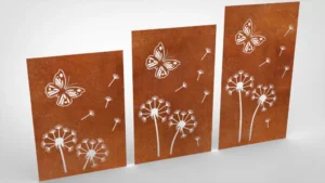 Doppelstabmattenzaun Sichtschutz Pusteblume Cortenstahl