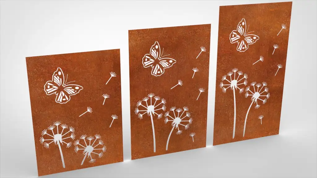 Doppelstabmattenzaun Sichtschutz Pusteblume Cortenstahl