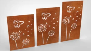 Doppelstabmattenzaun Sichtschutz Pusteblume abstrakt Cortenstahl