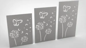 Doppelstabmattenzaun Sichtschutz Pusteblume abstrakt Edelstahl