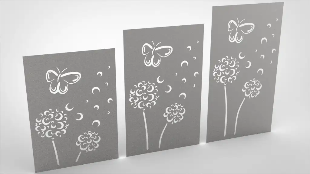 Doppelstabmattenzaun Sichtschutz Pusteblume abstrakt Edelstahl