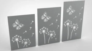 Doppelstabmattenzaun Sichtschutz Pusteblume grau